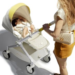 Hot Mom Baby Lightweight Stroller, Intelligent Seat Reversing，Double Brake and PU Anti-Shock Tire Combine Baby Pushchair, Newborn to Toddler's Baby Stroller, Grey