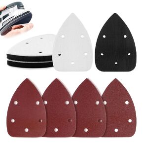 8 PCS 5 Holes Hook & Loop Mouse Detail Sanding Interface Pad, with Triangle Mouse Sandpaper 60 100 120 240 Grit, Compatible with Mouse Sander Interface Pad