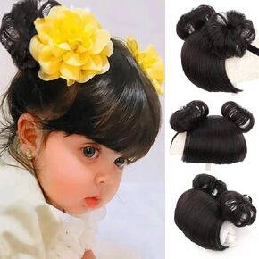 1 Pack Baby Wig Braid Hairband for Kids, Children's Fake Bangs Headband with Head Buckle for COS Hair Accessories (Black)