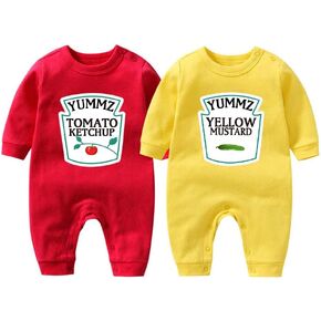 YSCULBUTOL Baby Bodysuit Yummz Tomato Ketchup Mustard Red Yellow Twins Set Boys Girls Clothes Twins Baby Outfits