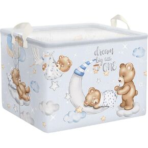 Clastyle Sleeping Bear Balloons Boy Shelf Basket Clouds Stars Moon Baby Shower Basket for Kids Room Blue Rectangle Clothes Toys Cube Storage Basket