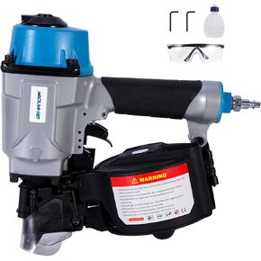 BHTOP CN55N Pneumatic Nail Gun, 15 Degree Professional Coil Nailer, 1 Inch to 2-1/4 inch Coil Pallet Nail Gun, 350-pcs Load Capacity Pallet Nailer Blue