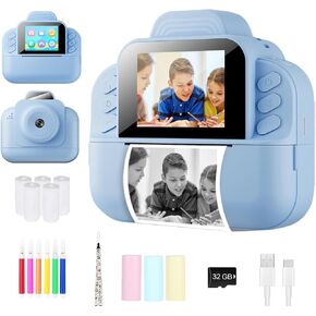 Kids Camera Instant Print, 1080P HD Video Digital Camera Toy with 5 Rolls Paper & 32G Card, Christmas Birthday Gifts for Girls Boys, Toddler Portable Camera Toy for 3-12 Years Old,Purple