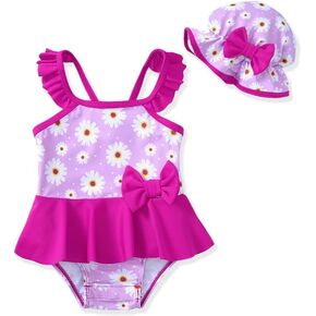 Mikrdoo Baby Girl Swimsuit Ruffled Bikini Tankini Swimsuit Infant Swimwear One Piece Bathing Suits Summer Clothes with Hat