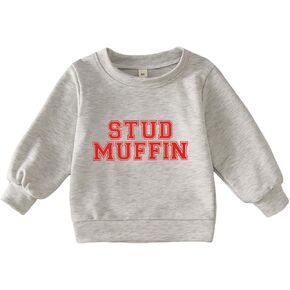 Toddler Baby Boy Valentines Day Sweatshirt Outfit Long Sleeve Stud Muffin Letter Print Pullover Shirt Clothes