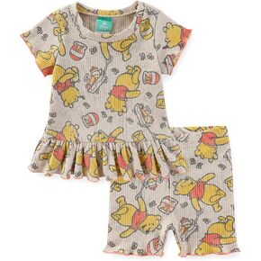Disney Baby Lilo and Stitch Minnie Mouse Winnie The Pooh Girls 2 Piece Ribbed Top and Shorts Set for Newborn and Infants