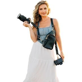 Ruby+Rae The Duo Camera Harness & Crossbody Bag, Camera Harness with Removable Crossbody Bag, Vegan Leather, Suede Interior