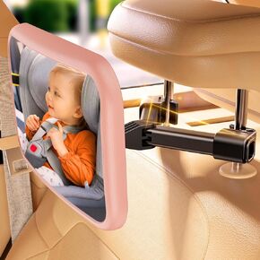 Baby Car Mirror for Baby Hook Clip Design Shake Baby Mirror for Car Seat Mirror Rear Facing Never Shake Easy Install Back Seat Mirror for Baby Crystal Clear View ShatterProof Tested Pink