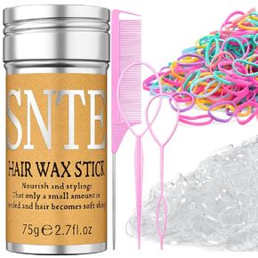 Hair Wax Stick, Topsy Tail Hair Tool, 1000Pcs Clear and Colourful Hair Elastics - Hair Accessories for Girls Taming Flyaways Sleek Ponytail Ballet Bun