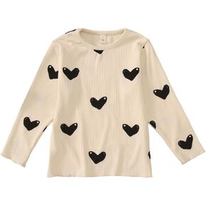 MODNTOGA Toddler Baby Girl Valentine's Day T-Shirt Long Sleeve Love Heart Print Crewneck Shirt Fall Winter Basic Pullover Top