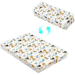 Foldable Pack and Play Mattress Topper, 38"x26" Soft Portable Playard Pad, No Gaps Edge Reinforcement, Well-Matched 29x40 Playpen, Elephant