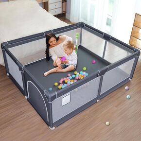 Baby Playpen, 50 x 50 inch Baby Playard, Playpen for Babies and Toddlers, Baby Fence Play Pen for Indoor & Outdoor, with Soft Breathable Mesh,No Gaps Playpen for Babies, Grey