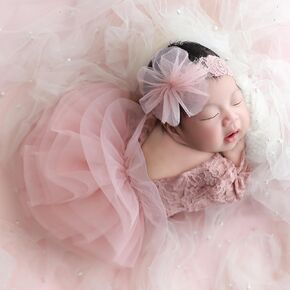 Ylsteed Newborn Girl Photoshoot Outfits Lace Newborn Photography Outfits Girl Photo Props for Newborn Girl Elastic Romper with Headband Baby Elegant Gorgeous Photography Outfit - Black