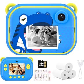 Joytrip Kids Instant Print Camera, Kids Camera with 2.4" Large Screen LCD, Selfie Toddler Cameras Print Paper & 32G Card, Christams Birthday Gifts for Girls Boys Age 3-12 (Blue)