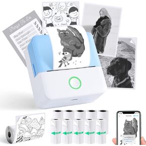 Thermal Mini Printer, X6 Inkless Sticker Phone Printer with 10 Rolls Paper,Bluetooth Portable Phone Printer,Study Printer for Pictures, Photos, Journals, DIY, Compatible with iOS&Android (White)
