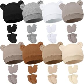 Geyoga 8 Pack Preemie Hats Mittens and Socks Set Cotton Preemie Caps No Scratch Preemie Mittens Warm Terry Socks for Preemie Baby Nicu Gifts