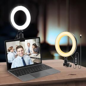 6" Ring Light with Clamp Mount & 10 Brightness Level，Desktop Light for Remote Meeting, YouTube, Selfie, Makeup, Live