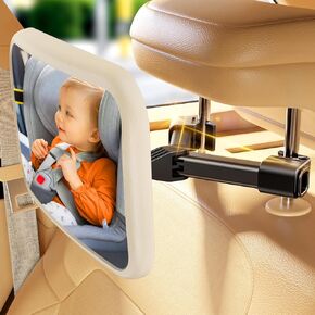 Baby Car Mirror for Baby Hook Clip Design Shake Baby Mirror for Car Seat Mirror Rear Facing Never Shake Easy Install Back Seat Mirror for Baby Crystal Clear View ShatterProof Tested White