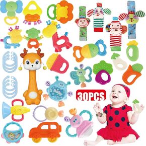 30 Pcs High Contrast Baby Toy Gift Set for Infants - Rattles, Teething Toys & Wrist Socks - Suitable for 6-12 Months - Perfect Baby Toys for Boys and Girls