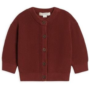 Colored Organics Baby and Kids Organic Cotton Knit Sweater - Long Sleeve Knit Pullover - Garnet Cardigan - 6-12M