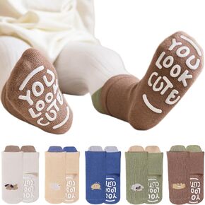 BINIDUCKLING Baby & Toddler Cute Non Slip Crew Socks With Grippers