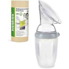 haakaa Gen.3 Silicone Breast Pump 8oz/250ml | Upgraded Detachable Manual Breast Pump and Bottle Design | Multi-Purpose Use with haakaa Attachments, Color: Grey