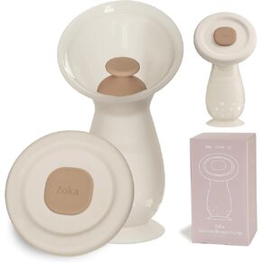Breast Pump, Zoka Manual Breast Pump with Suction Base, Silicone Breast Milk Collector, Hand Pump for Breastfeeding, 4oz/110ml (Ivory)