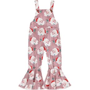 Toddler Baby Girl Christmas Outfit Santa Claus Overalls Bell Bottom Jumpsuit Suspender Romper Pants Fall Clothes