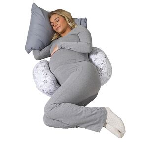 Boppy Side Sleeper Pregnancy Pillow, Gray Falling Leaves, Portable, Supportive Pregnancy Pillows for Sleeping on Your Side, Stay-Put Design with Stretchy Center Panel That Grows with Your Bump