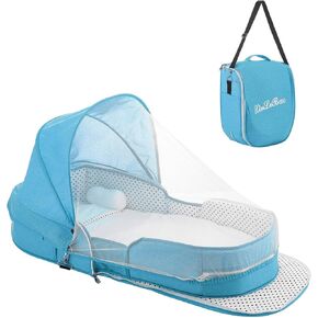 Baby Travel Bassinet Portable Bassinets, Foldable Converts to Backpack for Travel, Lightweight Travel Baby Lounger with 2-1 Mosquito & Canopy (Gray)