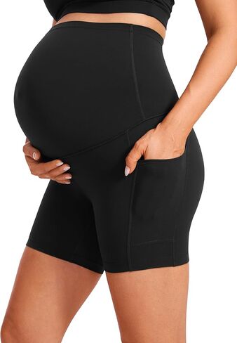 CRZ YOGA Womens Butterluxe Maternity Yoga Biker Shorts with Pockets 5" - Over The Belly Pregnancy Workout Athletic in Kuwait