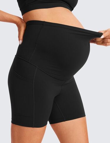 CRZ YOGA Womens Butterluxe Maternity Yoga Biker Shorts with Pockets 5" - Over The Belly Pregnancy Workout Athletic in Kuwait