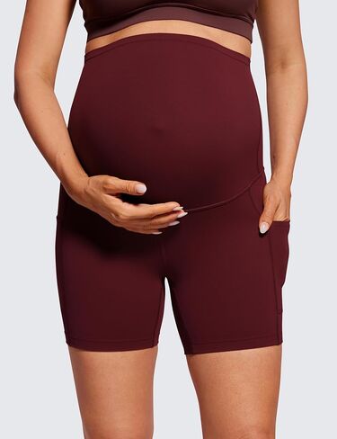 CRZ YOGA Womens Butterluxe Maternity Yoga Biker Shorts with Pockets 5" - Over The Belly Pregnancy Workout Athletic in Kuwait