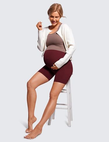 CRZ YOGA Womens Butterluxe Maternity Yoga Biker Shorts with Pockets 5" - Over The Belly Pregnancy Workout Athletic in Kuwait