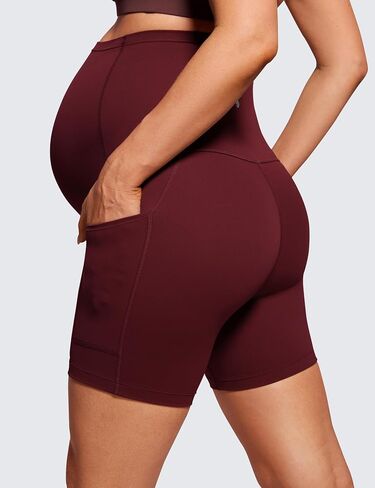 CRZ YOGA Womens Butterluxe Maternity Yoga Biker Shorts with Pockets 5" - Over The Belly Pregnancy Workout Athletic in Kuwait