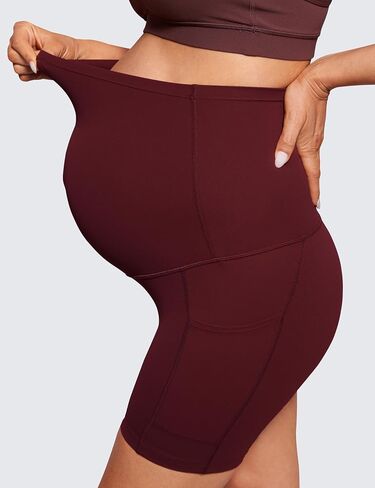 CRZ YOGA Womens Butterluxe Maternity Yoga Biker Shorts with Pockets 5" - Over The Belly Pregnancy Workout Athletic in Kuwait
