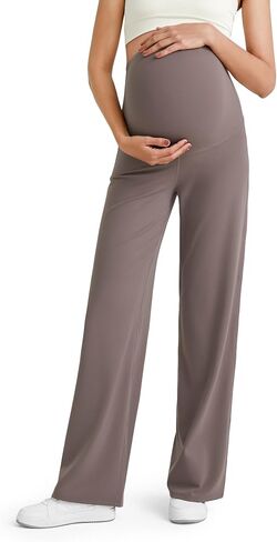 G4Free BareFeel Maternity Yoga Pants Pregnancy Slacks Over the Belly | Bump-Friendly Coverage,Wide Leg Design,Lycra Blend,Extremely Soft,Skin-like Touch,for Work Casual Wear in Saudi Arabia