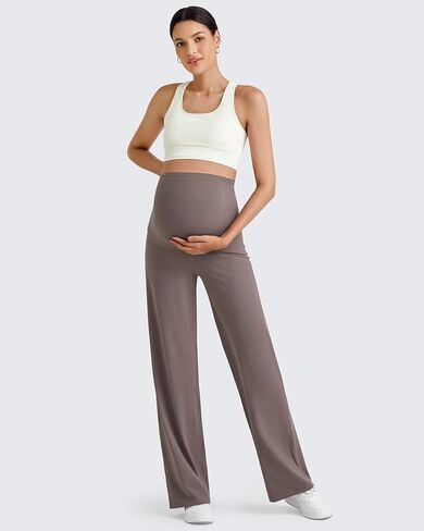 G4Free BareFeel Maternity Yoga Pants Pregnancy Slacks Over the Belly | Bump-Friendly Coverage,Wide Leg Design,Lycra Blend,Extremely Soft,Skin-like Touch,for Work Casual Wear in Saudi Arabia