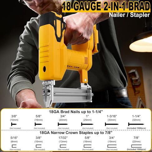 18 Gauge Brad Nailer Cordless for DEWALT 20V Battery (No Battery), 2 in 1 Electric Staple Gun/Nail Gun Battery Powered with 2000 Nails for Wood, Drives up to 1-1/4 in Nails and Crown 1/4 in Staples in Kuwait