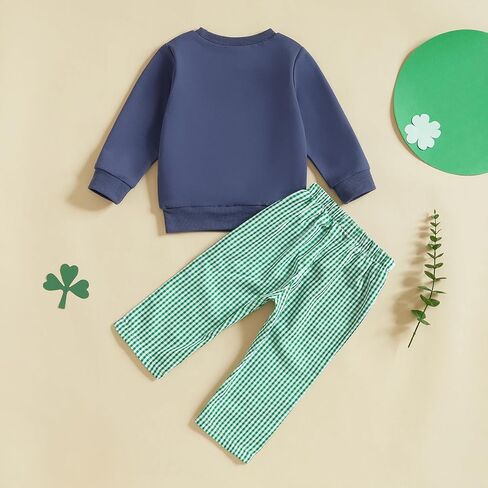 MoZiKQin St Patricks Day Toddler Baby Boy Outfit Embroidery Shamrock Sweatshirt Plaid Pants Set Irish Spring Clothes in Kuwait