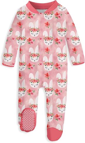 uideazone بيجامة للأطفال البنات بسحاب أمامي قطعة واحدة للنوم غير قابلة للانزلاق بدلة قفز بنمط لطيف PJs 0-12 شهر in Kuwait