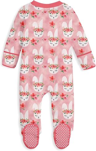 uideazone بيجامة للأطفال البنات بسحاب أمامي قطعة واحدة للنوم غير قابلة للانزلاق بدلة قفز بنمط لطيف PJs 0-12 شهر in Kuwait