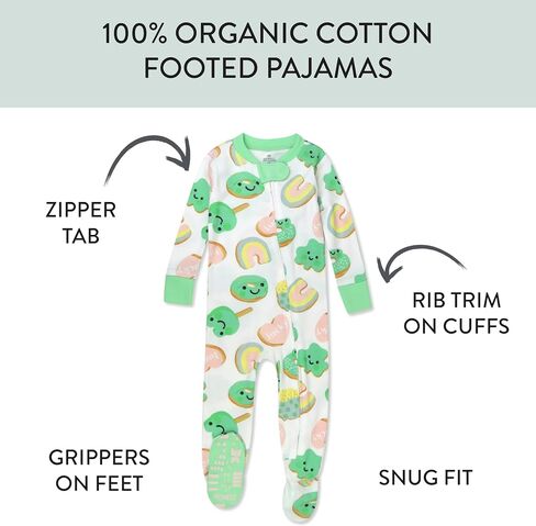 HonestBaby Baby Girls' Celebration Non-Slip Footed Pajamas One-Piece Sleeper Zip-Front Pjs 100% Organic Cotton in Saudi Arabia