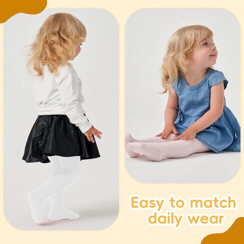 Zando 2 Pack Baby Tights Cotton Knit Cable Tights Toddler Leggings Winter Warm Girls Pantyhose Stockings for Newborns Infants in Kuwait