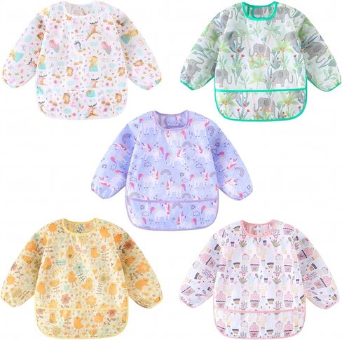 Long Sleeved Bibs, Pack of 5,Lightweight Waterproof Shirt Bibs for Baby Toddler 6-30 Months in Saudi Arabia
