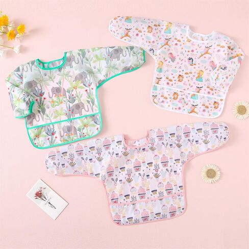 Long Sleeved Bibs, Pack of 5,Lightweight Waterproof Shirt Bibs for Baby Toddler 6-30 Months in Saudi Arabia