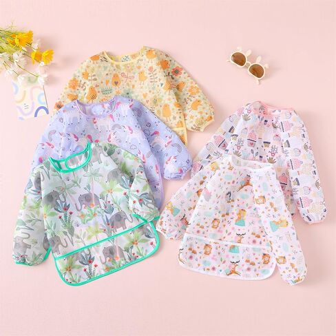 Long Sleeved Bibs, Pack of 5,Lightweight Waterproof Shirt Bibs for Baby Toddler 6-30 Months in Saudi Arabia