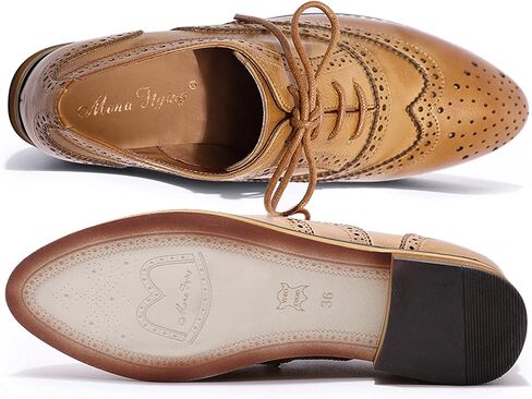 Mona flying Women's Comfortable Wingtip Oxfords Brogue Saddle Lace-up Leather Shoes for Ladies in Saudi Arabia