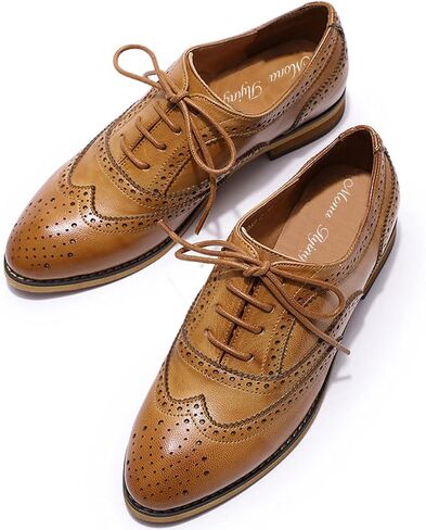 Mona flying Women's Comfortable Wingtip Oxfords Brogue Saddle Lace-up Leather Shoes for Ladies in Saudi Arabia