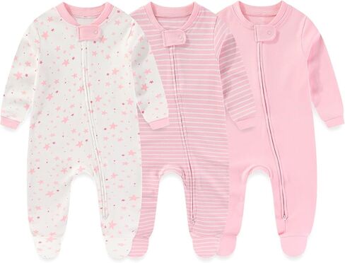 Baby Boy Girl 3 Pieces Zipper Rompers Cotton Newborn Unisex Footed Jumpsuits Long Sleeve Infant Clothes in Saudi Arabia